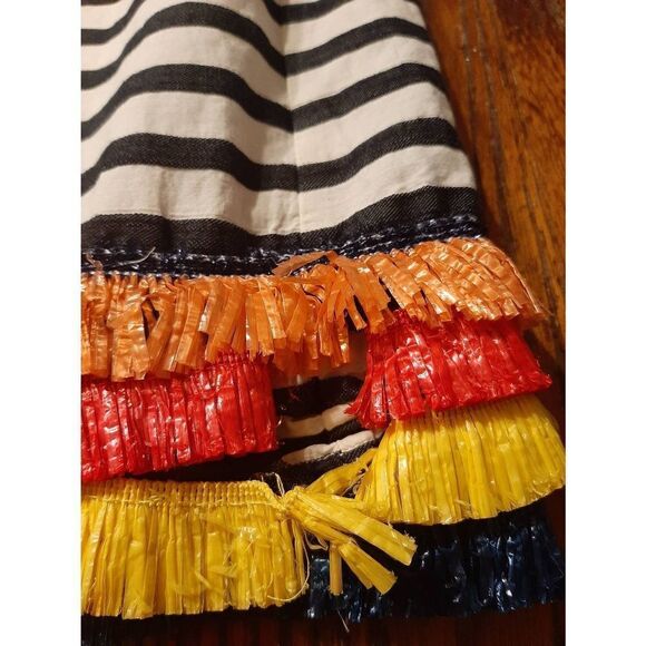 Size 12 Nicole Miller Sleeveless White Black with Raffia Layered Fringe Dress - Picture 3 of 5